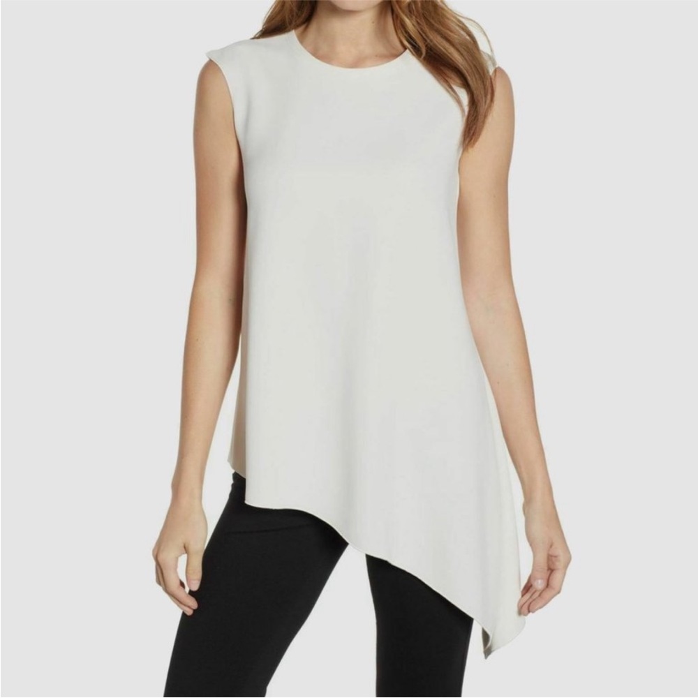 NWT Anne Klein Asymmetrical Split Hem White Sleeveless Top 10